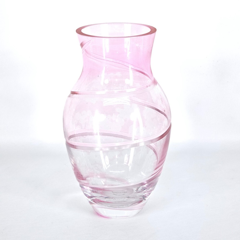 Teleflora Etched Light Pink Glass Vase 8in Floral Swirl Fairy Whimsy Boho Decor‎